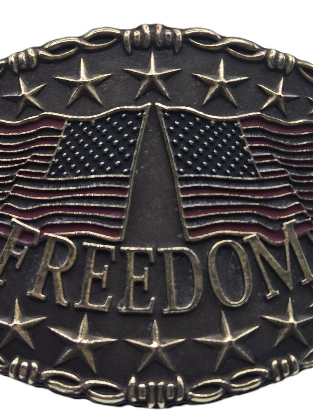 American Freedom Flag Stars  Brass Metal Belt Buckle 4" X 3"  Vintage